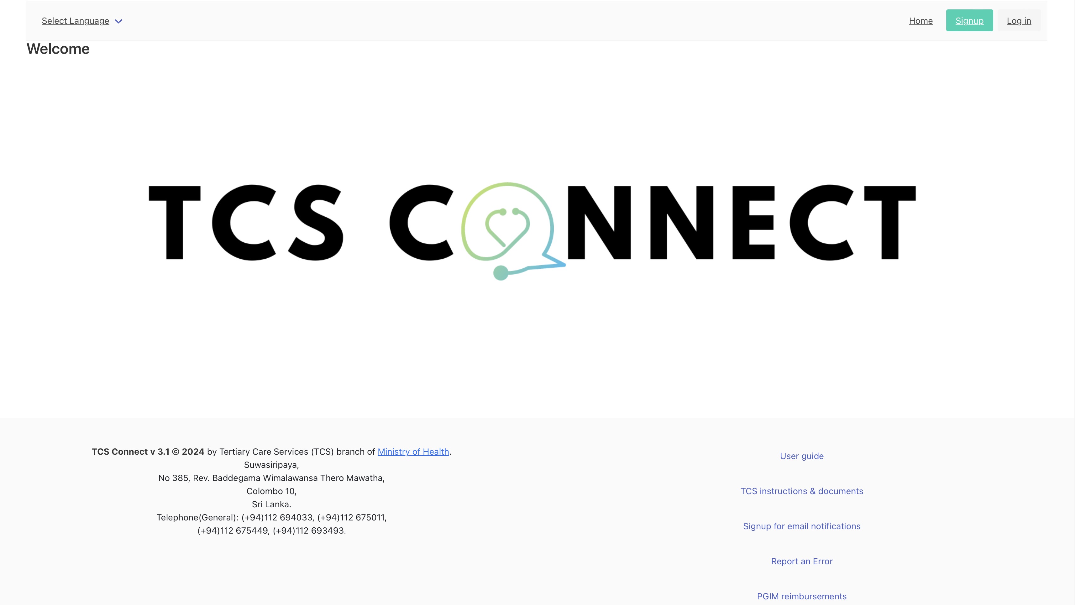 TCS Connect V3.1 dashboard